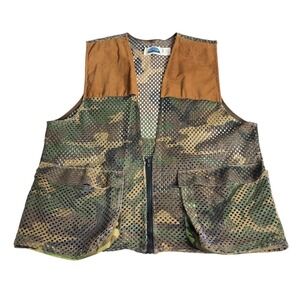 Vintage Gary Nesse Camo Vest Mens XL Half Zip Faux Suede Shoulder Hunting Pocket
